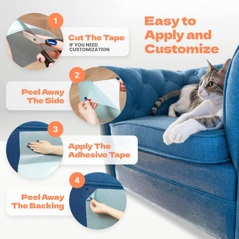 Cat Scratch Couch Protector - 12XL Sheets, Clear (Almost Invisible), Extra Durable, Easy to Customize, Residue-Free Furniture Protector...