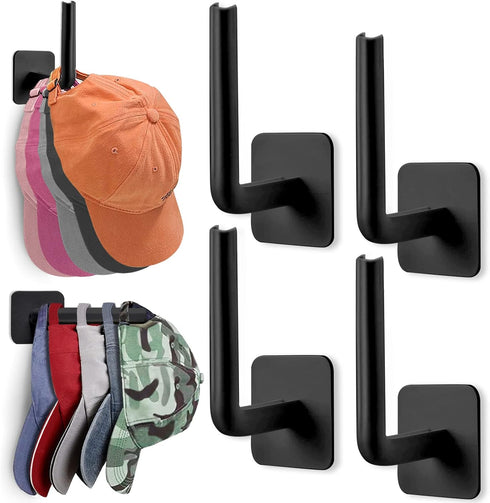 Hat Rack for Wall Hat Organizer (4-Pack), Adhesive Hat Hooks for Wall, No Drilling Hat Hangers for Closet Cowboy Hat Holder Display, Sticky Hat St...
