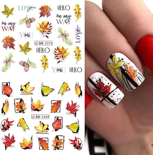 Fall Nail Art Sticker Water Decals Transfer Nail Supplies with 3D Gold Maple Leaf Squirrel Fox Falling Leaf Designs for Women Thanksgiving Day Dec...