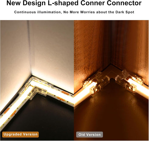 20pcs COB LED Light Strip Connectors 8mm 2Pin,Strip to Strip L-Shaped/Corner Connector LED Tape Light Connectors, Transparent Solderless Gapless N...