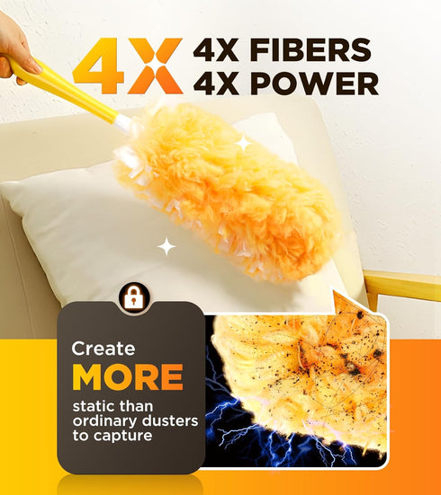 Super Efficient Duster Kit with 12 Duster Refills & 1 Handle, Multisurface 360° Dusters with 4X Microfibers, Unscented Disposable Dusters for Clea...