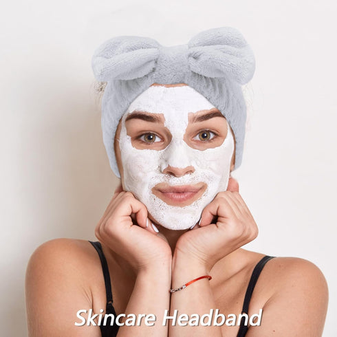 VELSCRUN 6 Pack Spa Headband, Makeup Headband, Face Wash Headband, Skincare Headbands, Grey Sponge Hair Band Bow Tie Spa Headband for Washing Face...