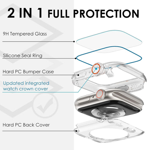 Ultra Look - Fullife 2 in 1 Compatible with Apple Watch Case Series 9 45mm Waterproof Screen Protector, Front & Back Full Protective Bumper Face C...