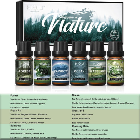 HIQILI Nature Fragrance Oil 6x10ml, Scented Oil for Candle Scents Soap Making & Diffuser, Essential Oils Set for Soy Candles Slime Home Car Aromat...