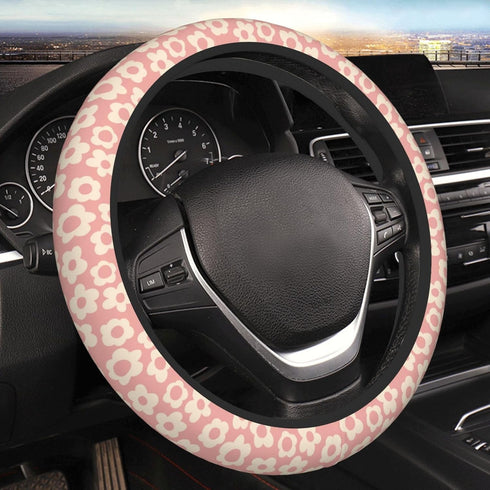 Pink Groovy Flower Abstract Floral Aesthetic Steering Wheel Cover for Women Men Girls Car Accessories Decor Anti-Slip Neoprene Auto Steering Wheel...
