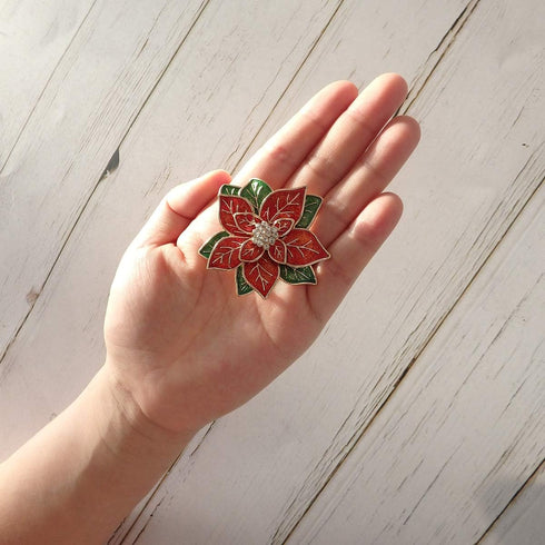 RareLove Big Size 2.2" Pretty Red Green Poinsettia Flower Christmas Pins and Brooches CZ Rhinestone Crystal Brooch Pin Gift For Women Girls Alloy ...