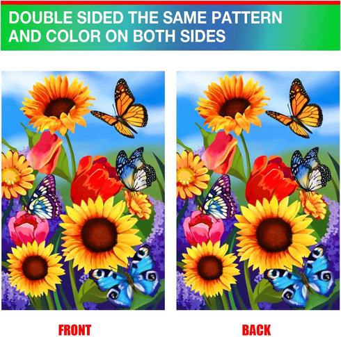 spring garden Flag 12x18 Double Sided Vertical, Small monarch Butterfly Floral Flower Welcome Garden Yard House Flags Outside Outdoor House sunflo...