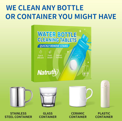 NATRUTH Water Bottle Cleaning Tablets 40 Tablets Effectively Removes Tough Stains and Odors Bottle Clean Tablet Individually Packed for All Stainl...