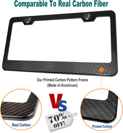 Aootf Carbon Fiber License Plate Frames- Heavy Duty Black Aluminum Car Tag Cover Printed Carbon Patterns, 2 Pack Front & Rear Holders Mount Hardwa...
