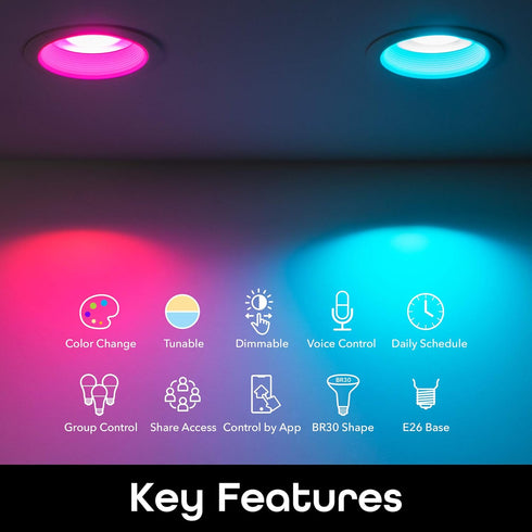 Geeni Prisma Drop 2700K-6500K Tunable and Dimmable BR30 LED Smart Light Bulb, RGBW Wifi Bulb, No Hub Required, Compatible with Alexa and Google As...