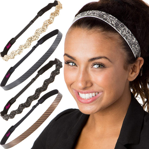 Hipsy Cute Fashion Adjustable No Slip Hairband Headbands for Women Girls & Teens (Essential Black/Brown/Gold 5pk)...