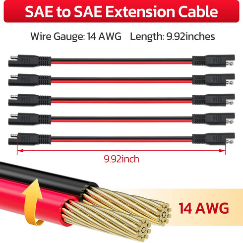 14 AWG SAE to SAE Extension Cable 14 Gauge 2-Pin SAE Connector Extension Cord with Dual Head Plug for Solar Panel Automotive Car Motorcycle 10in...