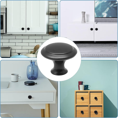 25PCS Black Mushroom Knobs, Stainless Steel Dresser Knobs 1 inch Diameter Round Drawer Knob Pull Handle with Mounting Screws for Chest Cabinet Cup...