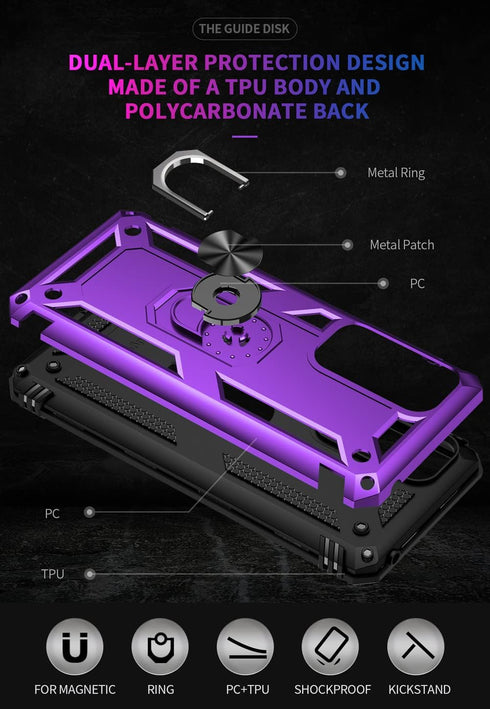 Androgate Compatible with Motorola Moto Edge 2021 Case, Moto Edge 5G UW Case with HD Screen Protectors, Military-Grade Metal Ring Kickstand 15ft D...