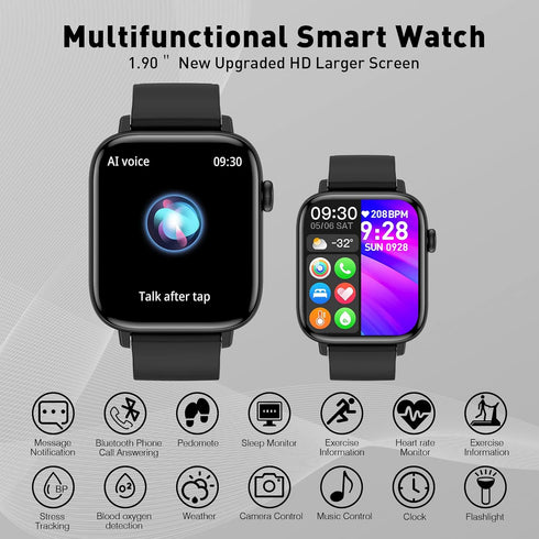 1.90'' with Smart Watch(Answer/Make Calls),Smart Fitness Tracker Watches for Android/iOS Phones,Bluetooth Call and Text Message/Sleep Monitor/Hear...