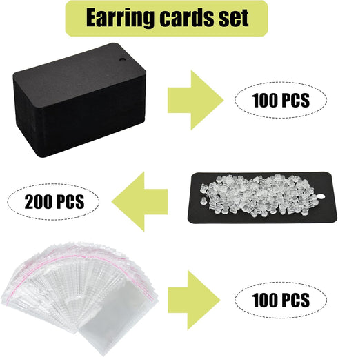 Twavang Earring Card Holder Set, 100Pcs Kraft Paper Earring Display Cards, 100 Pairs Clear Earring Backs with 100Pcs Self Adhesive Bags for Earrin...