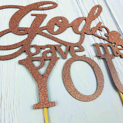 God Gave Me You Cake Topper for Wedding/Engagement/Marriage Party Decorations,Double-faced Rose Gold Glitter...