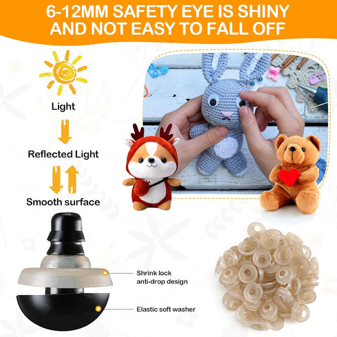 270PCS Safety Eyes and Noses, Black Plastic Eyes and Teddy Bear Nose with Washers for Doll Making for Crafts...