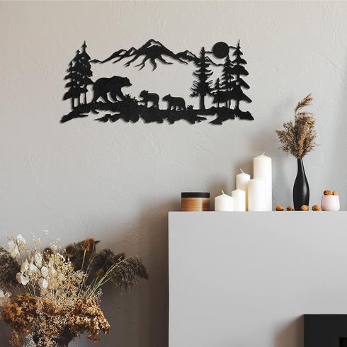 Moxweyeni Metal Bear Wall Art Forest Mountain Bear Woodland Decor Rustic Animal Hunting Decor for Bedroom Wall Decoration, 11.8 x 6.9 Inch...