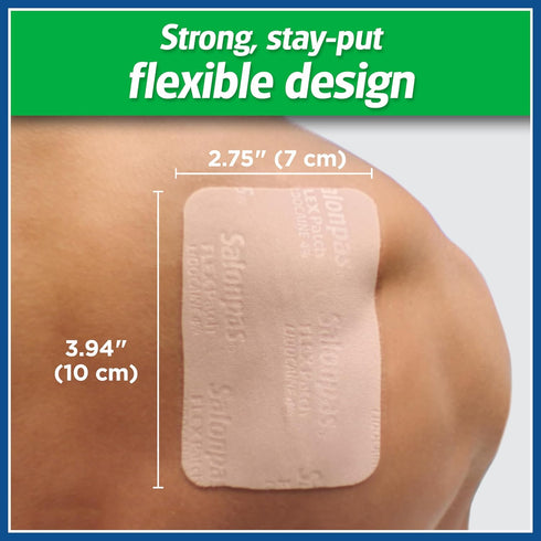 Salonpas Maximum OTC Strength Lidocaine 4% Pain Relieving FLEX Patch, Apply for Up To 8 Hours, Unscented, Thin, Flexible, Lightweight, Patch Stays...