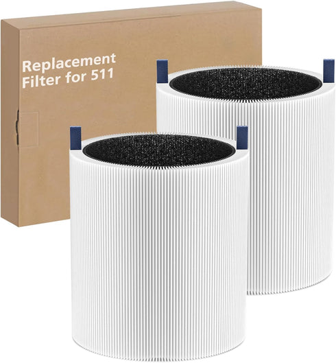 2 Pack 511 Replacement Filter, Compatible with Blue Air Blue Pure 511 Air Purifier, True H13 HEPA Filters, and Activated Carbon Filter...