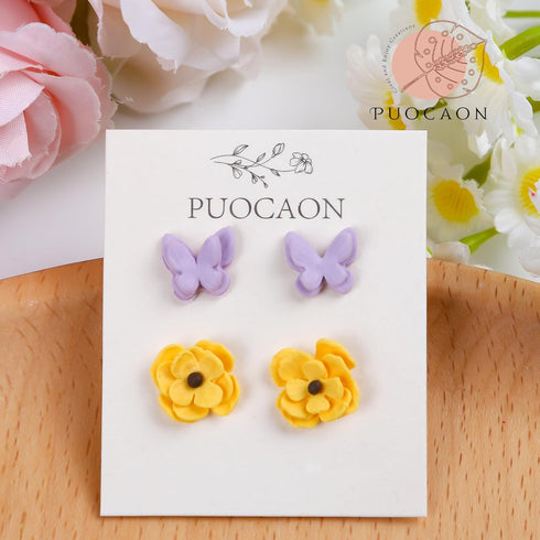 Puocaon Mini Flower Clay Cutters - 5 Pcs Flower Leaves Clay Cutters for Polymer Clay Earrings, Flower Petal Polymer Clay Cutters for Earrings, Min...