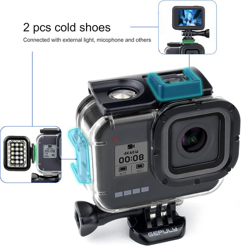 60M(196ft) Waterproof Housing Case for GoPro Hero 8 Black,Protective Underwater Diving Housing Shell with 2 Cold Shoe Adapters Bracket Accessories...