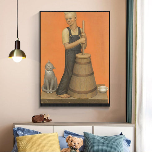 ROSVIOL Grant Wood Prints - Churning Gouache and Colored Pencil Poster - Modern Oil Painting Reproduction - Poster for Room Aesthetics Canvas Wall...