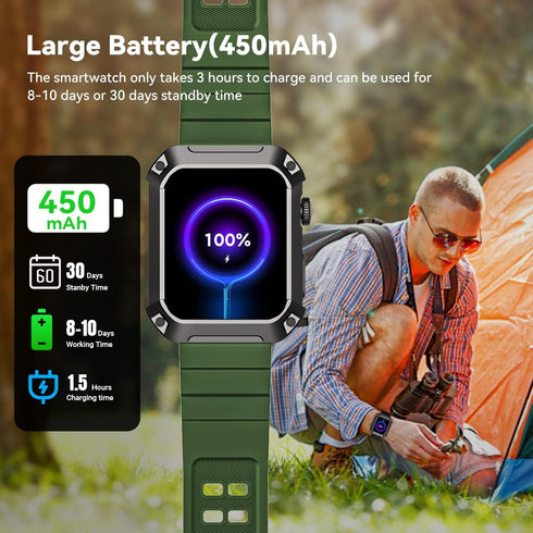 Smart Watches for Men with Bluetooth Call Tactical Outdoor Sports Smartwatch for Android iPhone Waterproof Fitness Watch with Heart Rate Step Coun...