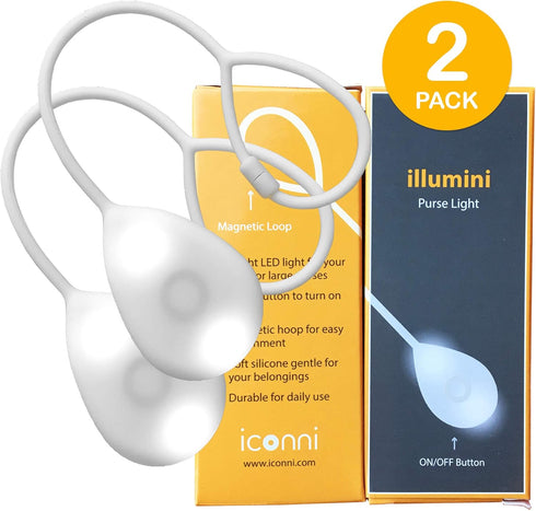 illumini womens Handbag Purse Light 2 Pack, Silicone LED, Button Control, with Battery, White, One Size...