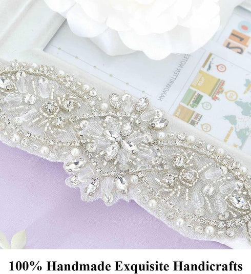 Pardecor Women Rhinestone Applique Crystal Wedding Trim Silver Applique Trims Sash Belt Applique for Bridal Dress Evening Dress for Bridesmaid Gow...