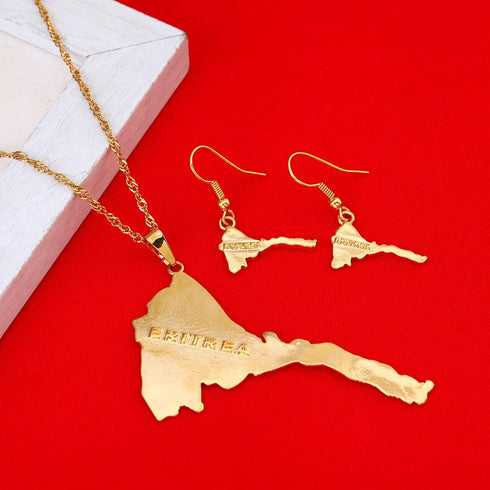 Eritrea Map Pendants Necklace Women Map Of Eritrea 24K Gold Jewelry African Necklace Ethiopia...