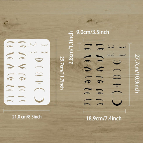 FINGERINSPIRE Facial Features Stencils 11.7x8.3 inch Emotions Sorrows and Joys Stencil Plastic Eyes Eyebrows Mouth Nose Patterns Template Reusable...