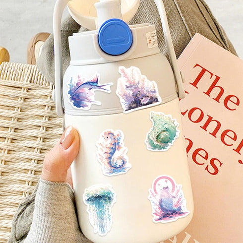 100PCS Ocean Stickers, Cute Sea Creature Aesthetic Decals Vinyl Waterproof Stickers for Water Bottle Laptop Luggage Helmet Skateboard Snowboard Gu...
