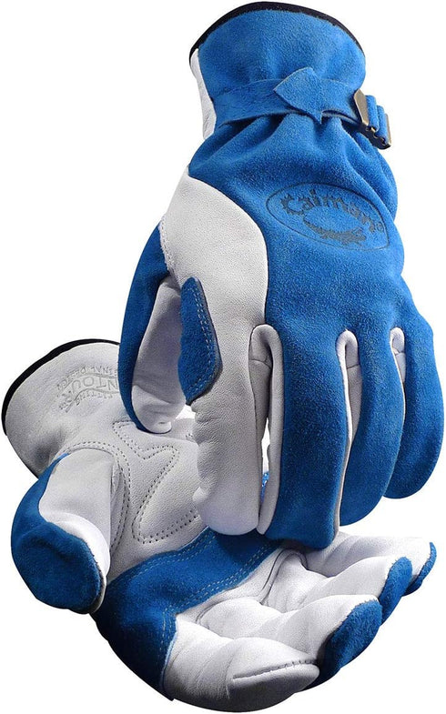 Caiman Premium Top Grain Cowhide Leather Driver Gloves, Split Cowhide Back, Kontour Design, Blue/White, X-Large (1302-6)...