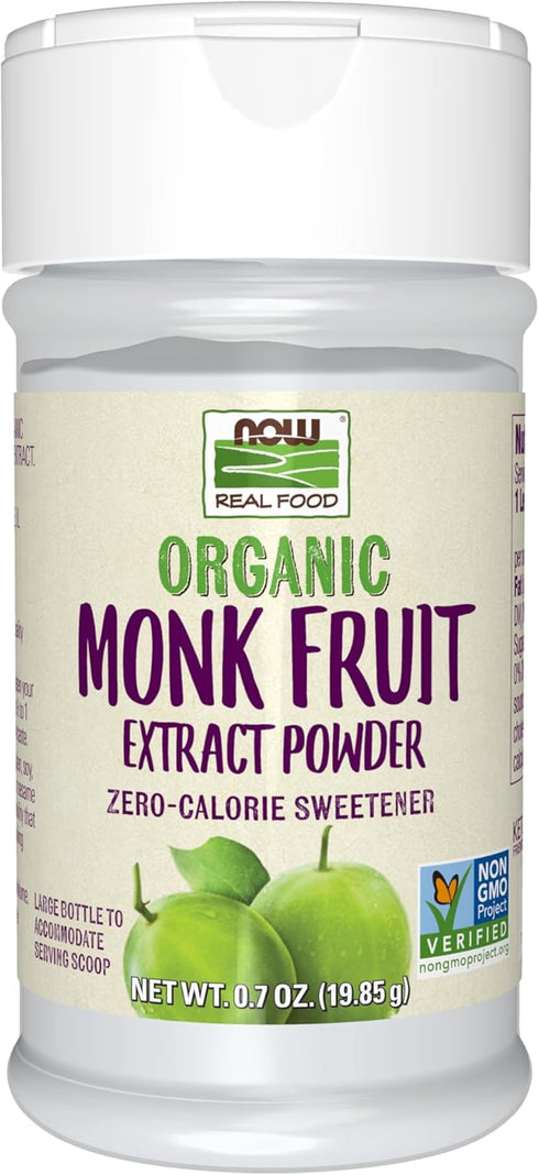NOW Foods, Certified Organic Monk Fruit Extract Powder, Zero Calorie Sweetener, Large Bottle for Serving Scoop, Certified Non-GMO, 0.7-Ounce...