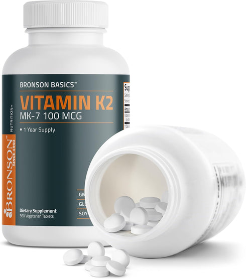 Bronson Vitamin K2 MK-7 100 MCG, K2 as MK7 Menaquinone, Bone Support 1 Year Supply, 360 Tablets...
