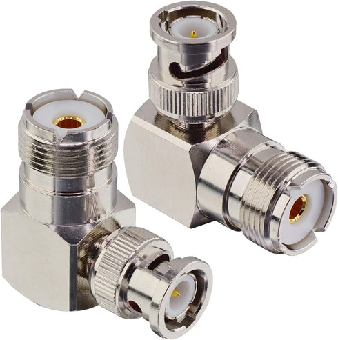 Boobrie L Shape UHF to BNC Connector BNC Male to UHF Female Connector BNC to UHF Right Angle Coax Adapter BNC Male to SO239 90 Degree Coax Cable C...