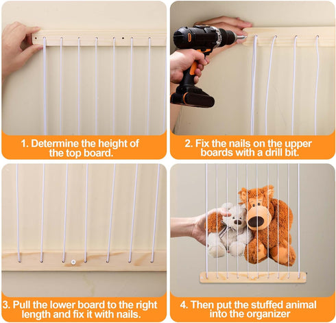 Stuffed Animal Storage Wall, Creative Hanging Kids Stuffed Animal Zoo Organizer Holder,Over Door Large Plush Storage Hammock Net,Wood Plushie Stor...