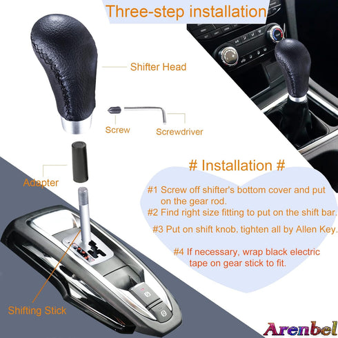 Arenbel Stitched Leather Shifter Stick Knob Replacement Type R Manual Gear Shift Lever Handle Fit Most MT Cars, Black...