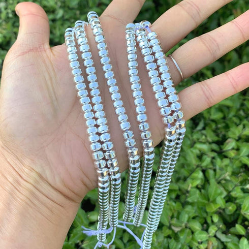 1 Strand Adabele Grade A Natural Hematite Silver Plated Healing Gemstone 6mm x 4mm Round Rondelle Loose Beads Gem Stone Spacer (90-94pcs) for Craf...