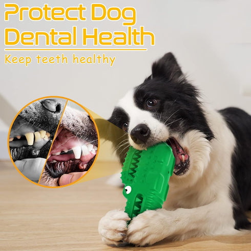 Dog Toys, Squeaky Indestructible Dog Chew Toys for Aggressive Chewers, Tough Alligator Rubber Teething Chew Dog Toys for Large Medium Small Dog (G...