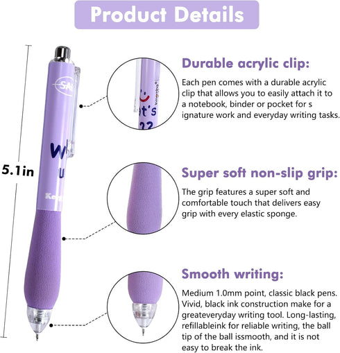 6Pcs Cute Pens Kawaii Gel Pens Retractable Korean Pens Fine Point Smooth Writing Pens 0.5 Black Soft Grip Quick Dry Ink Aesthetic Office School Su...