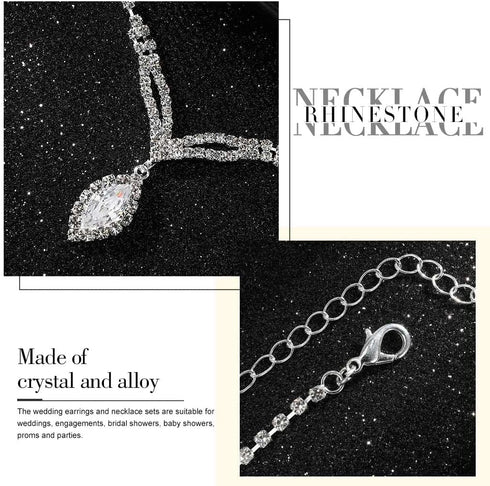 Yean Wedding Jewelry Set Silver Bridal Necklace Set Costume Jewelry Rhinestone Necklaces and Earring for Bride and Women...