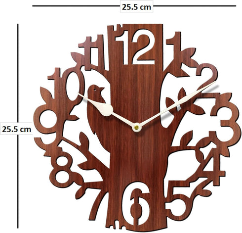 Tree Bird Round Wood Wall Clock (25 cm x 25 cm x 2.8 cm, Brown)...