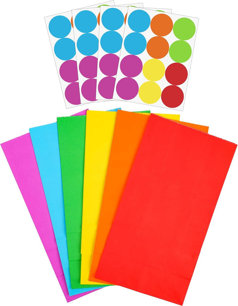 Cooraby 30 Pack Rainbow Gift Bags Candy Paper Bags with Stickers 5.1 x 3.1 x 9.4 Inches Snack Sweet Craft Bags for Birthday Wedding Party Annivers...