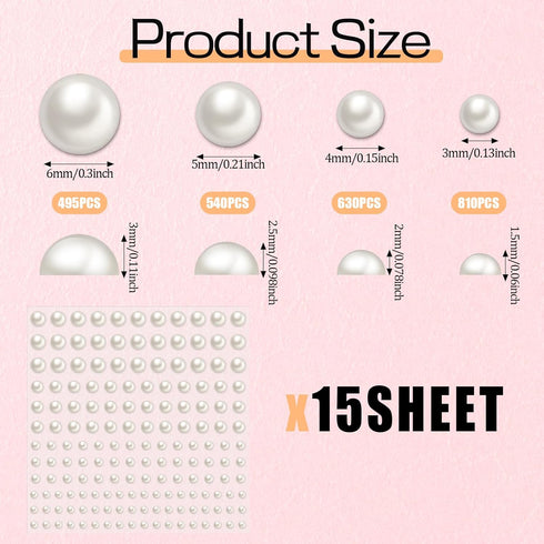 1980 PCS Pearl Stickers, 4 Size Pearl Embellishments for Crafts, Pearl Hair Accessories, Gem Jewels Decor Rhinestone Stickers for Craft, Body, Eye...