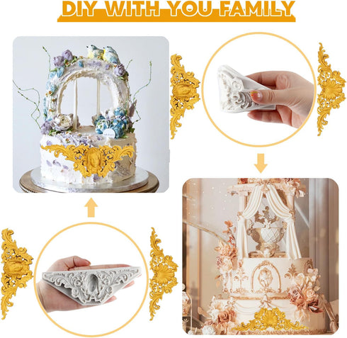 Baroque Fondant Molds Curlicues Scroll Lace Silicone Mold Relief Flower Mold Beautiful Women's Head Mold For Cake Decorating Cupcake Topper Candy ...