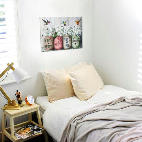 Farmhouse Flower Bathroom Wall Art Motivational Inspirational Quotes Pictures Wall Decor Hummingbird Canvas Artwork Painting Framed Poster Print f...