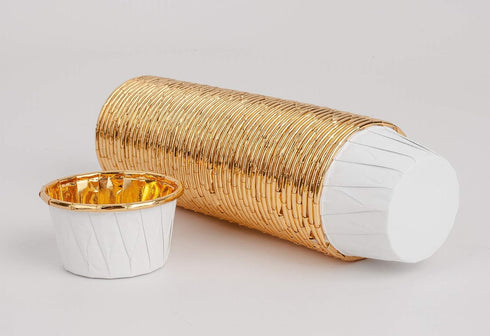 GOLDEN APPLE Aluminum Foil Paper Mini Cake Baking Cups, 100 pcs, Muffin Cupcake Baking Mold Cup Liners, Small White with Gold Design, Disposable, ...